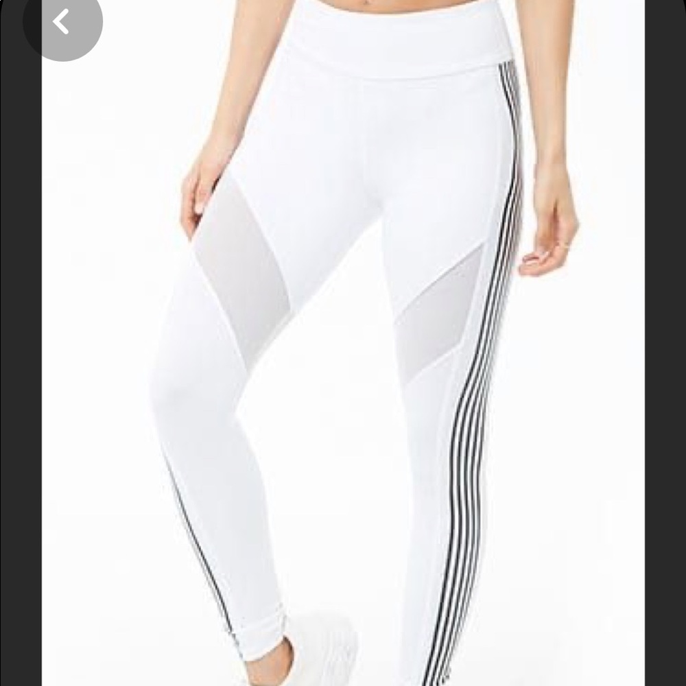 Forever 21 Active striped-trim leggings in white.